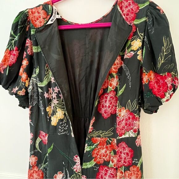 Walter Baker Wanita Rain Forest Green Floral Puff Sleeve Midi Dress Size XL NWT - Picture 8 of 12